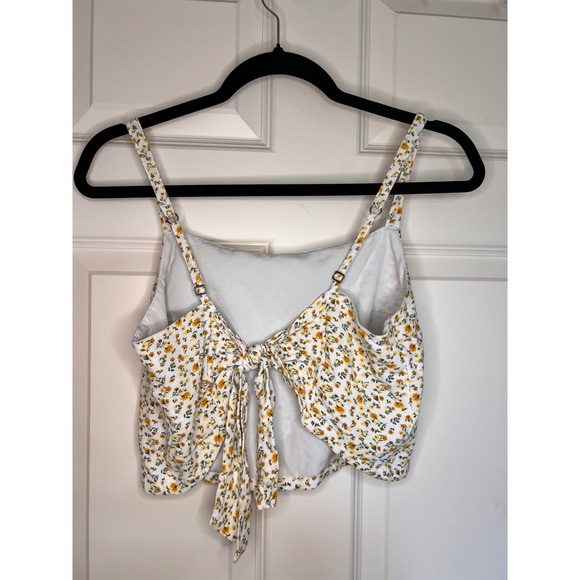Hollister‎ Floral Tie-Back Cami Crop Top Sleeveless Yellow White Size M - Picture 2 of 5